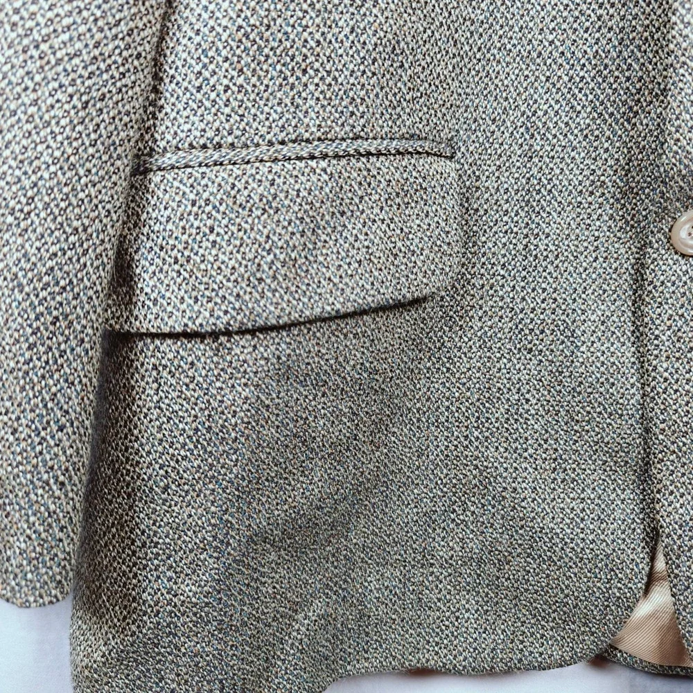 Oscar de la renta Classic Tweed Blazer Sport Coat Jacket Brown Tan Plaid‎ 41 R
